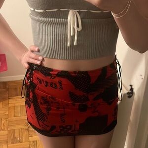Edikted red and black mini skirt